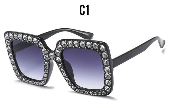 Diamond Crystal Pink Big Frame Sqaure Glasses Italy Brand