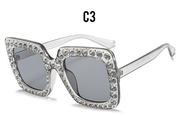 Diamond Crystal Pink Big Frame Sqaure Glasses Italy Brand