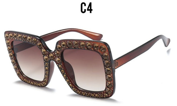 Diamond Crystal Pink Big Frame Sqaure Glasses Italy Brand