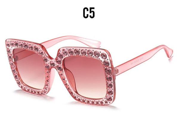 Diamond Crystal Pink Big Frame Sqaure Glasses Italy Brand