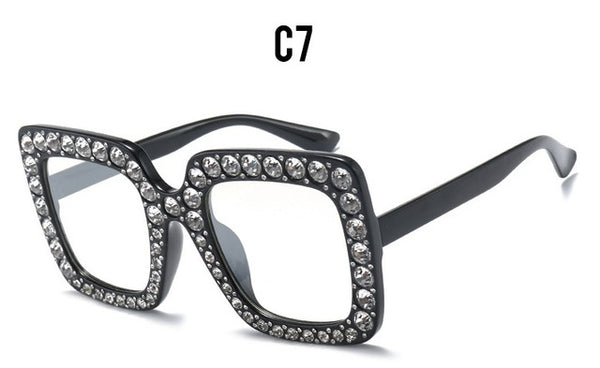 Diamond Crystal Pink Big Frame Sqaure Glasses Italy Brand