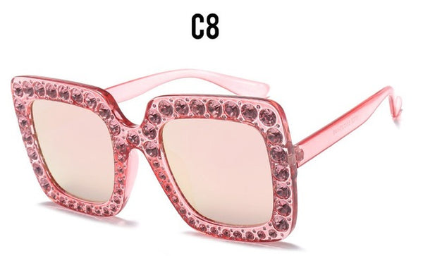 Diamond Crystal Pink Big Frame Sqaure Glasses Italy Brand