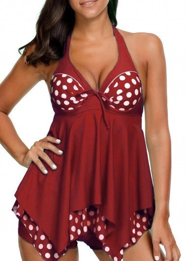 Vintage Polk Dots Two Pieces Tankini Swimsuit