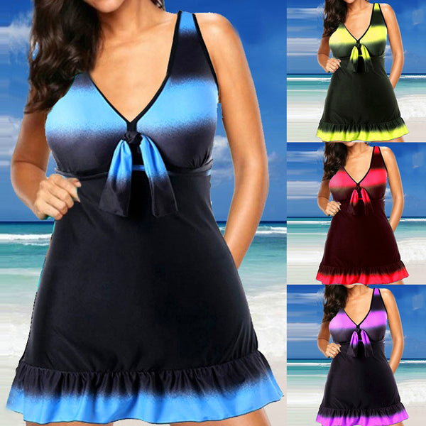 Plus Size Printed Two Pieces Gradient Padded Tankini Set