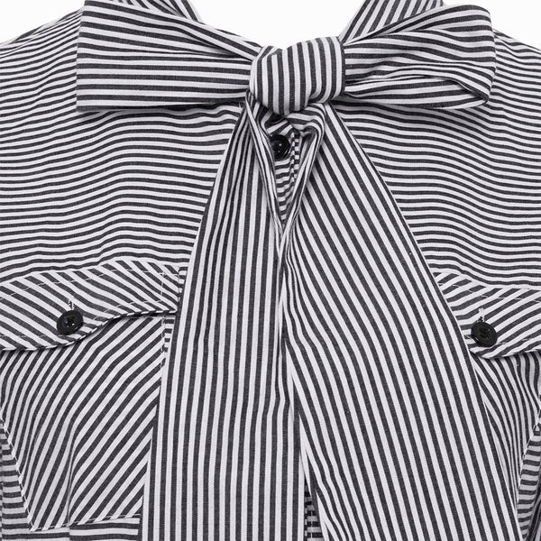 Striped Bowknot Tie Button Pocket Elegant A-line Long Maxi Dress