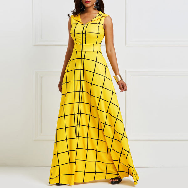 Elegant Stylish Notched Lapel Sleeveless Long Maxi Dress