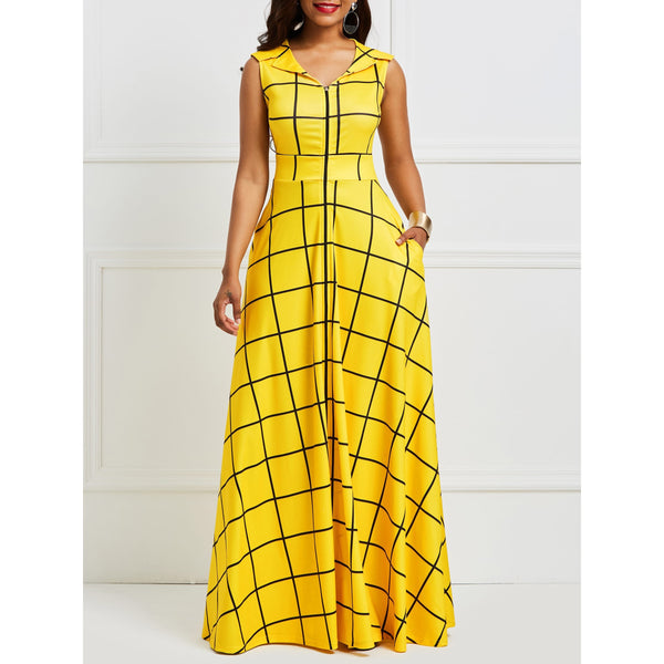 Elegant Stylish Notched Lapel Sleeveless Long Maxi Dress