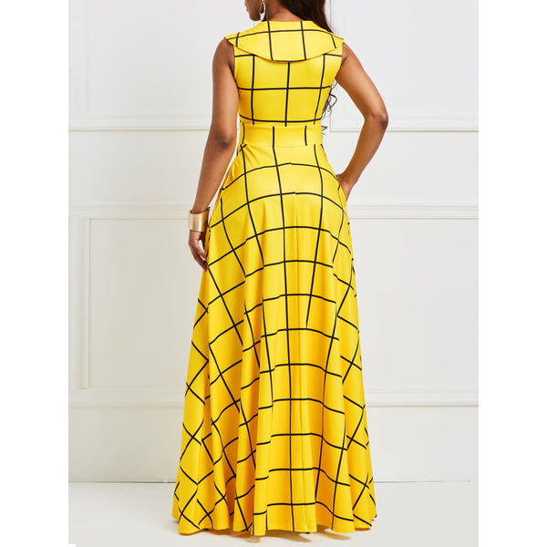 Elegant Stylish Notched Lapel Sleeveless Long Maxi Dress