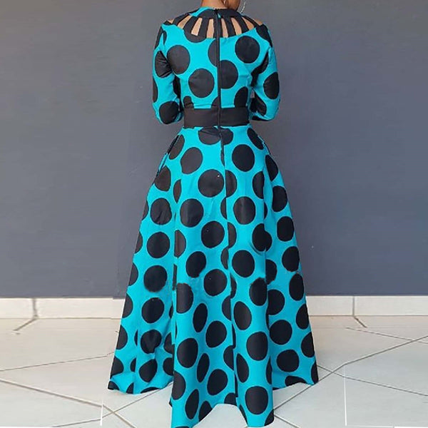 Vintage Polka Dot Swing Chic Hollow Pocket Long Maxi Dress
