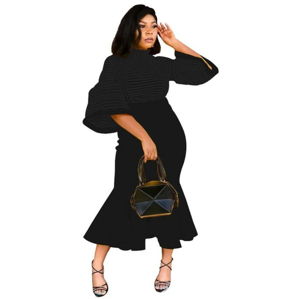 Irregular Hem Plain Flare Sleeve Maxi Dress