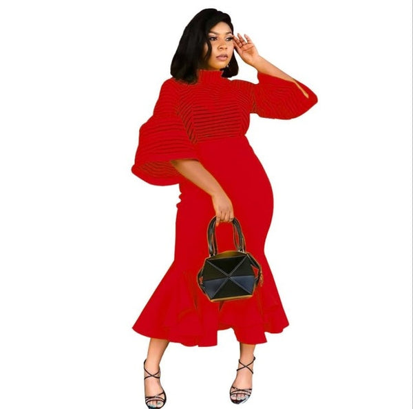 Irregular Hem Plain Flare Sleeve Maxi Dress