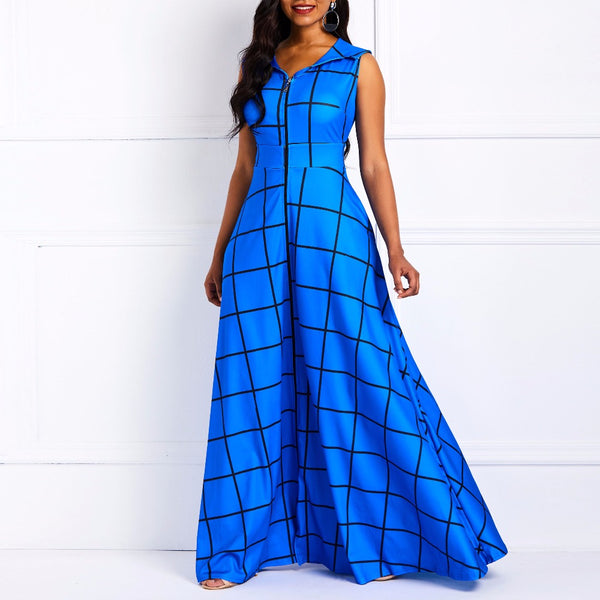 Elegant Stylish Notched Lapel Sleeveless Long Maxi Dress