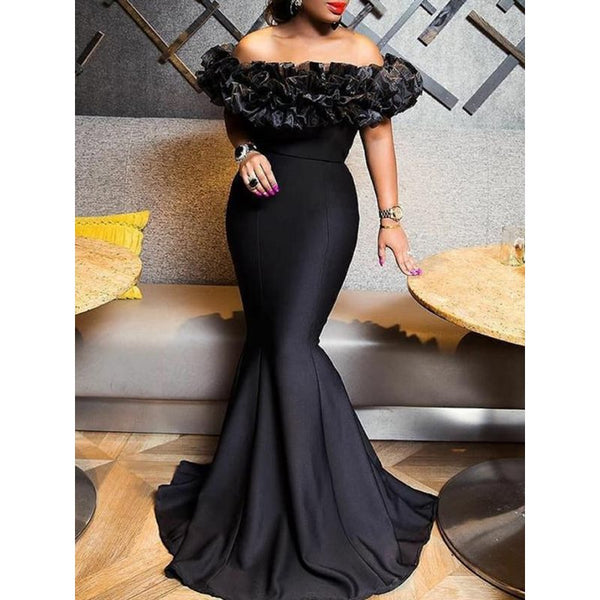 Black Off-The-Shoulder Porm Long Maxi Dress