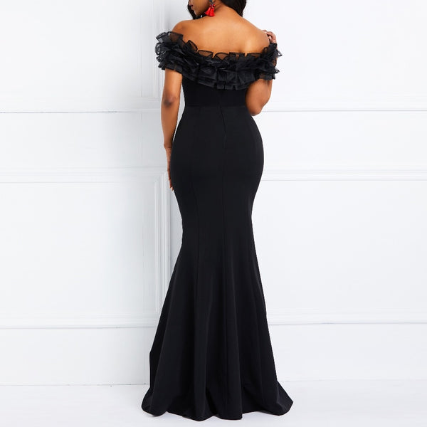 Black Off-The-Shoulder Porm Long Maxi Dress