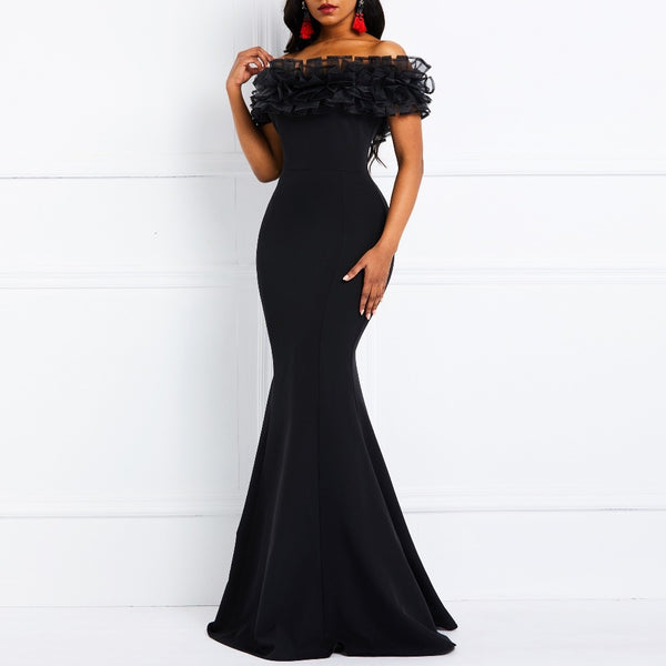 Black Off-The-Shoulder Porm Long Maxi Dress