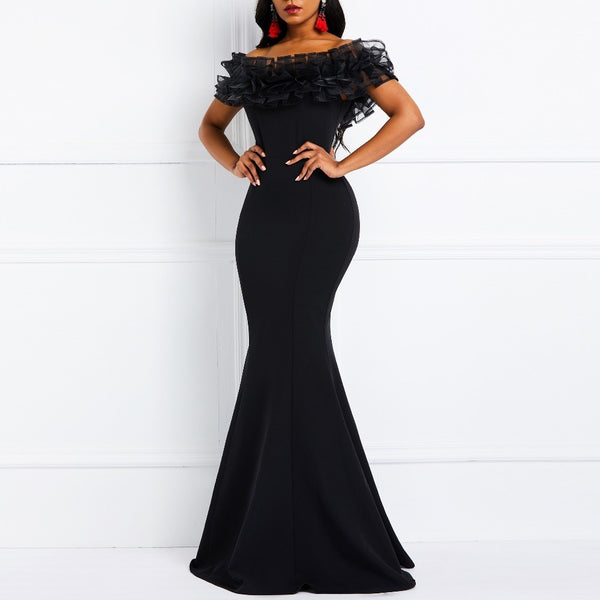 Black Off-The-Shoulder Porm Long Maxi Dress