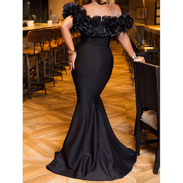 Black Off-The-Shoulder Porm Long Maxi Dress