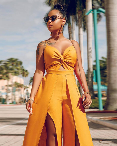 Overalls Spaghetti Strap High Split Backless Wide Leg