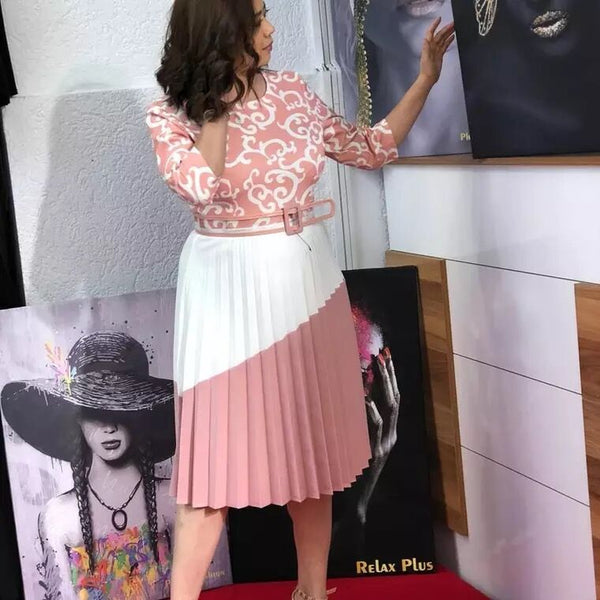 Three-Quarter Sleeve Mid-Calf High Waist Knee-Length Dress