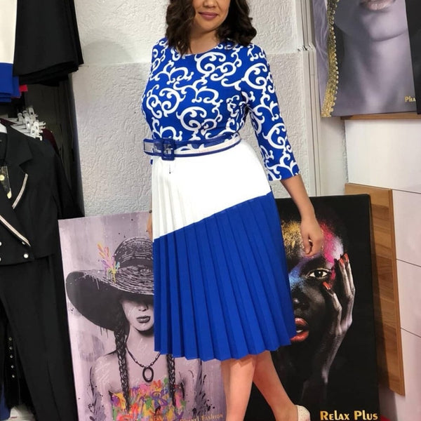 Three-Quarter Sleeve Mid-Calf High Waist Knee-Length Dress