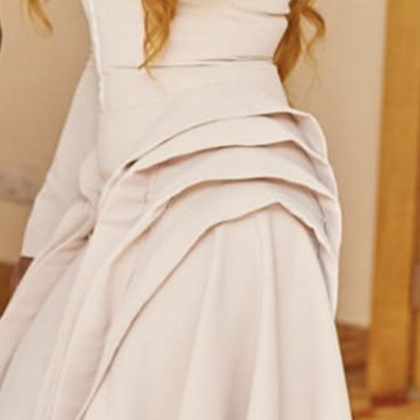 Knee-Length Khaki V-Neck Long Sleeve Patchwork Maxi Dress