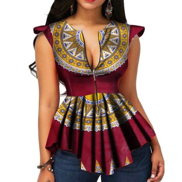 Modern Sleeveless Women's Tops Dashiki African Print Shirt