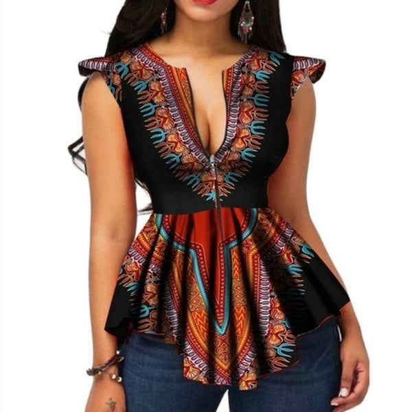 Modern Sleeveless Women's Tops Dashiki African Print Shirt