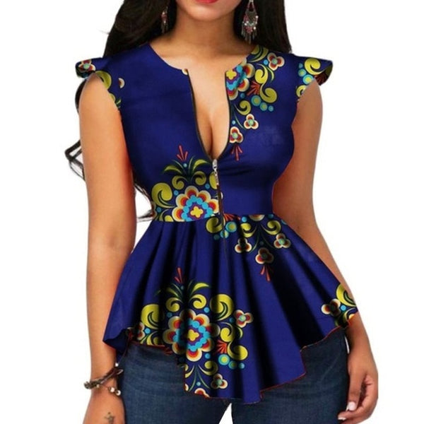 Modern Sleeveless Women's Tops Dashiki African Print Shirt