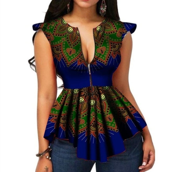 Modern Sleeveless Women's Tops Dashiki African Print Shirt