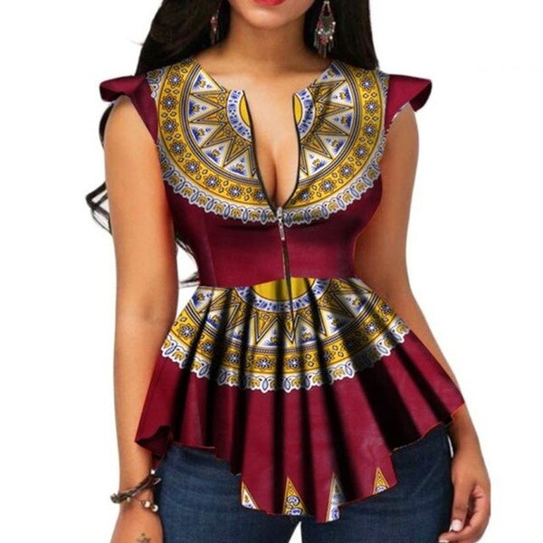 Modern Sleeveless Women's Tops Dashiki African Print Shirt