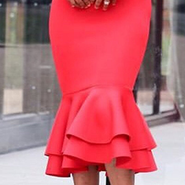 One-Shoulder Sleeveless Mid-Calf Ruffles Bodycon Dress